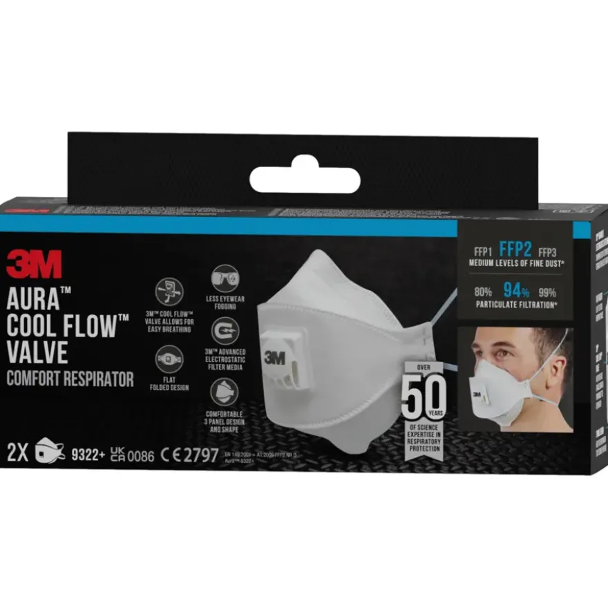 3M fijn stof masker vouwbaar met uitademventiel 9322C2 2 stuks