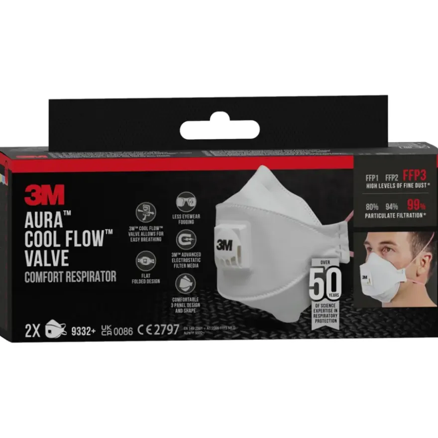 3M fijn stof masker vouwbaar met uitademventiel 9332C1 2 stuks