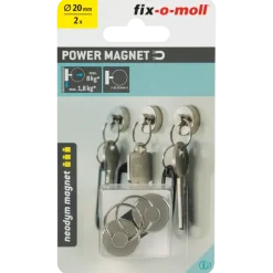 Magneet sleutelhanger Neodymium zilver 20mm 2 stuks