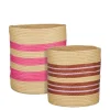 Mand rond bruin fuchsia set van 2 - h32,5xd28,5cm