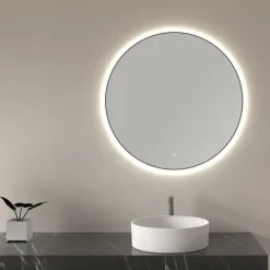 Marho Mavri badkamerspiegel rond verlichting dimbaar mat zwart Ø 80 cm