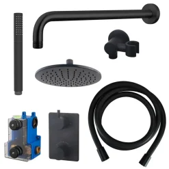 Marho Valdra regendouche set inbouw met thermostaatkraan 25 cm mat zwart