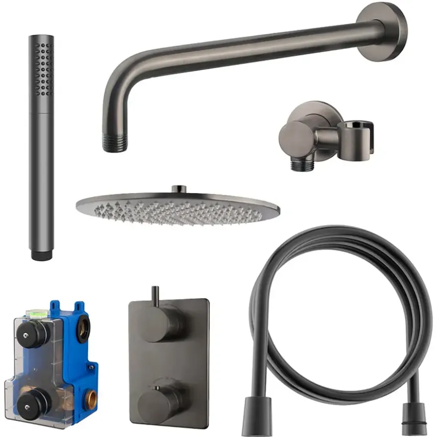 Marho Valdra regendouche set inbouw met thermostaatkraan 30 cm gun metal
