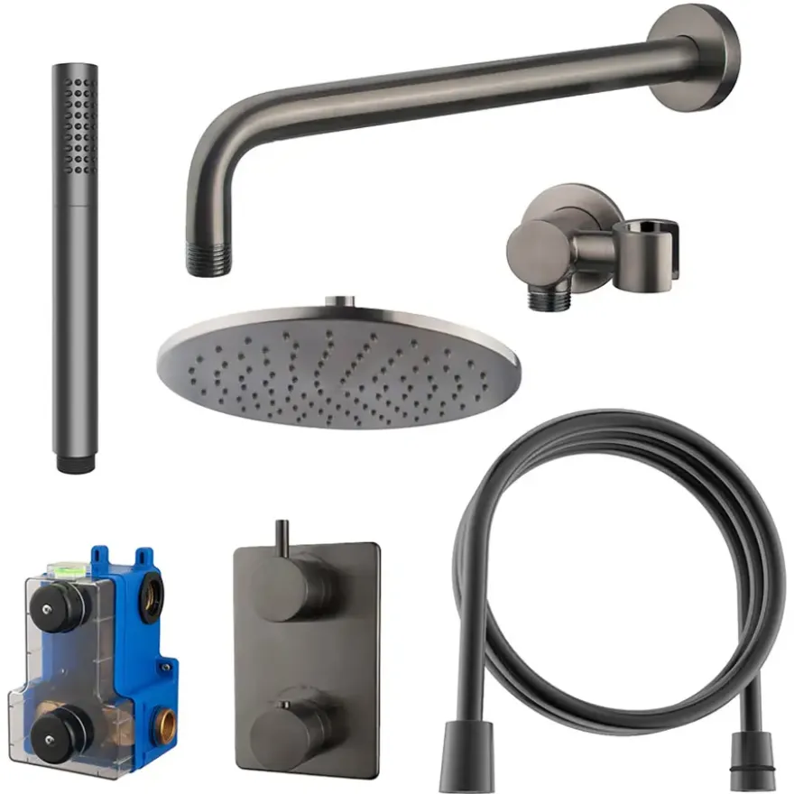 Marho Valdra regendouche set inbouw met thermostaatkraan 25 cm gun metal