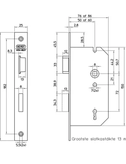 NEMEF insteekslot rechts Doorn 50mm PC 72mm