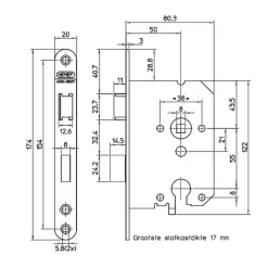NEMEF 1200 serie insteekcilinderslot binnendeur met wit gelakte voorplaat Doorn 50mm PC 55mm