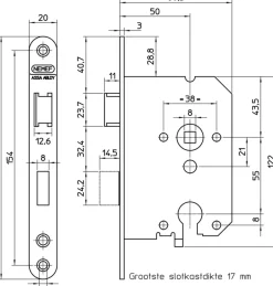 Nemef 1200 serie insteekslot cilinderslot met zwarte voorplaat Doorn 50mm PC55mm