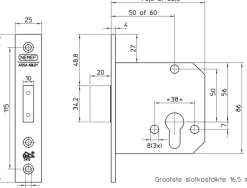 NEMEF veiligheidsbijzetslot SKG 2-sterren Doorn 60mm PC 72mm
