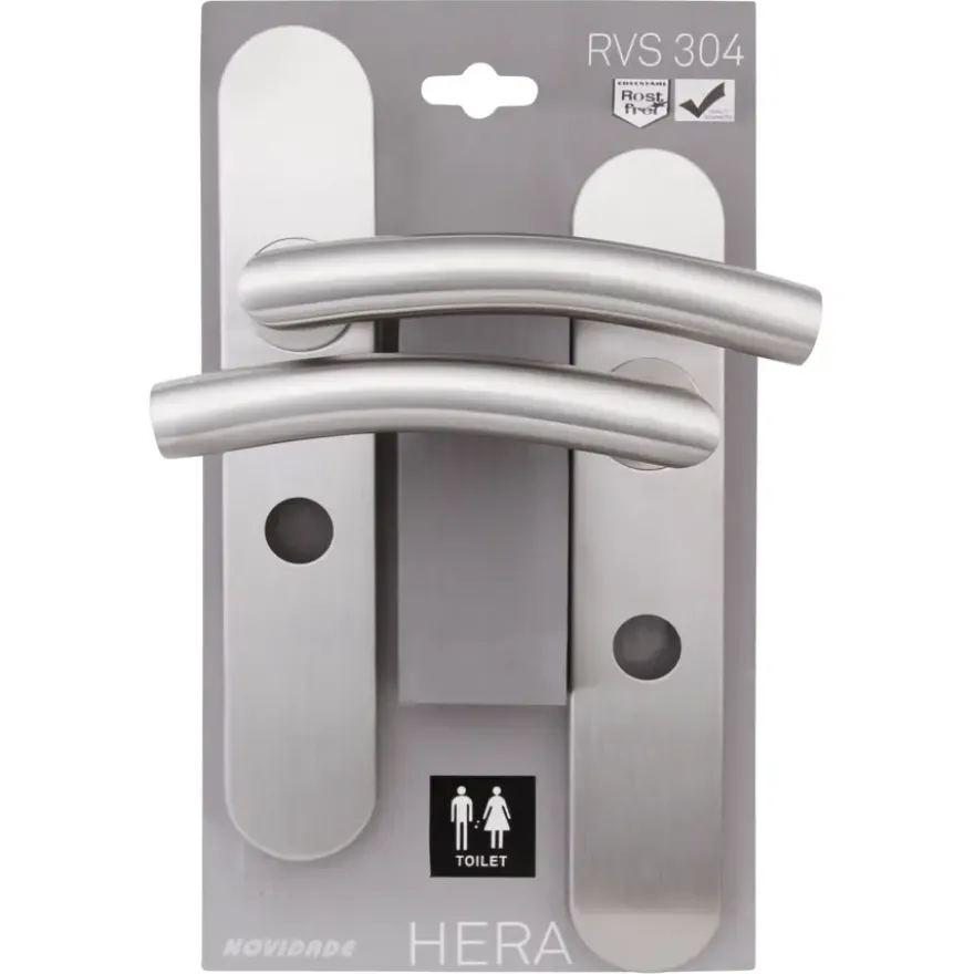 Novidade deurkrukset Hera ovaal schild met vrij-bezet sluiting 63/8 mm RVS