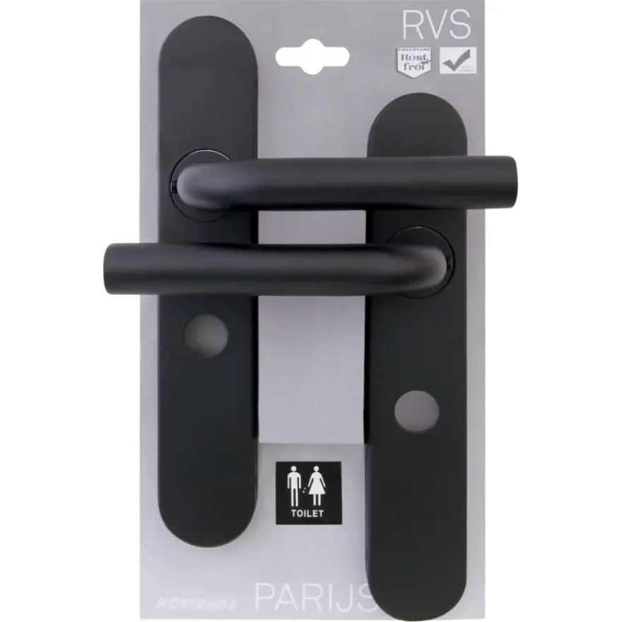 Novidade deurkrukset Parijs ovaal schild met vrij-bezet sluiting 63/8 mm zwart RVS