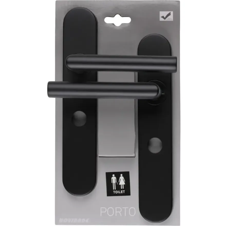 Novidade deurkrukset Porto ovaal schild met vrij-bezet sluiting 63/8 mm zwart RVS