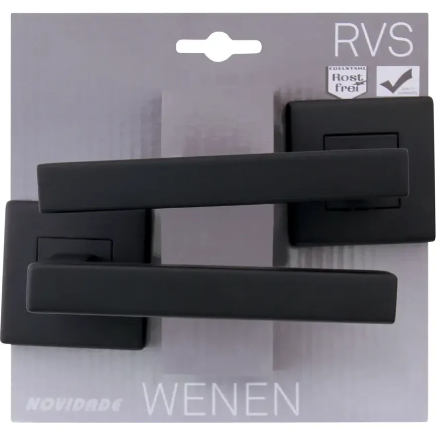 Novidade deurkrukset Wenen vierkant rozet zwart RVS