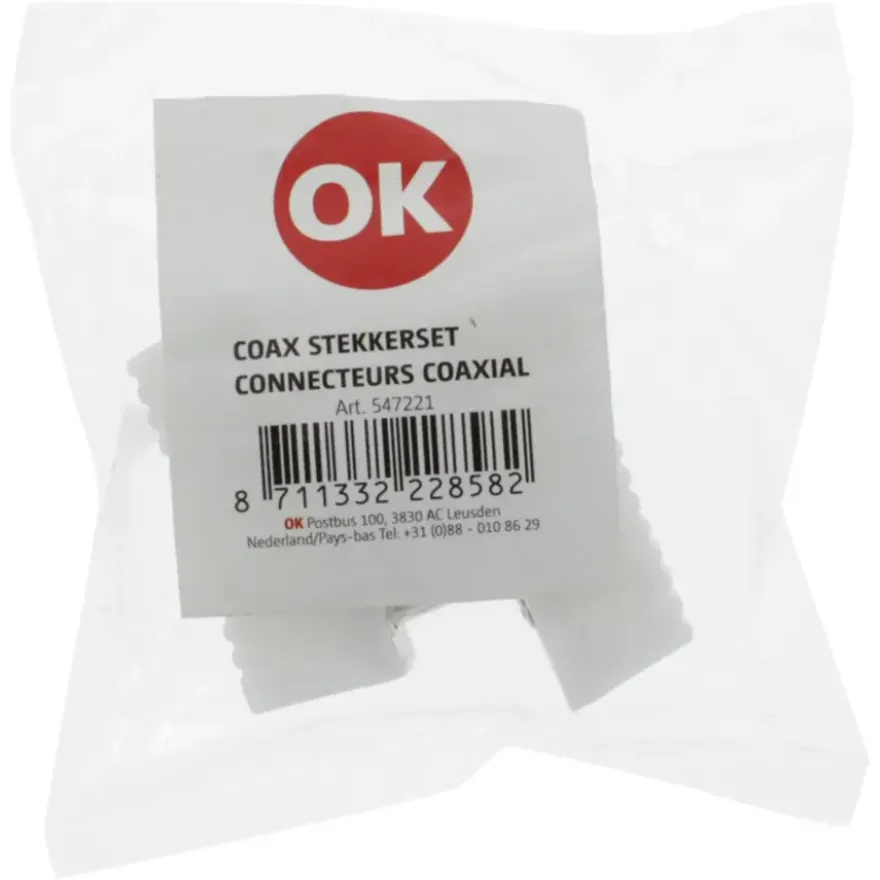OK Coax stekkerset male/female wit