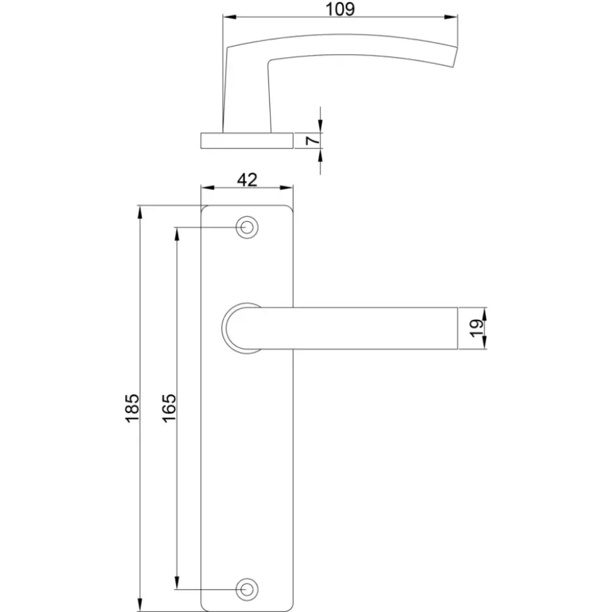 OK deurkruk set Blok recht blind schild aluminium