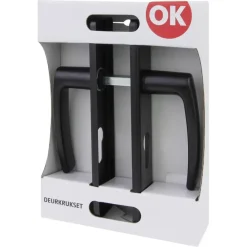 OK deurkruk set Blok recht schild profielcilindergat 55 mm zwart aluminium