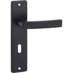 OK deurkruk set Blok recht schild sleutelgat 56 mm zwart aluminium