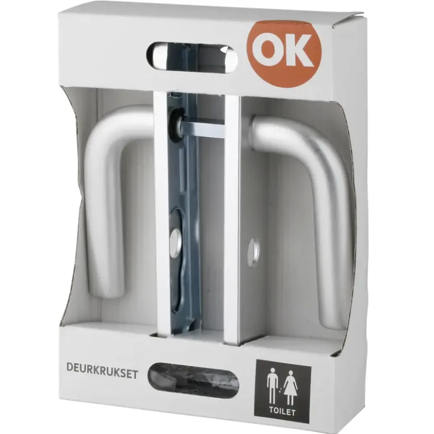 OK deurkruk set ovaal schild vrij-bezet sluiting 63/8 mm aluminium