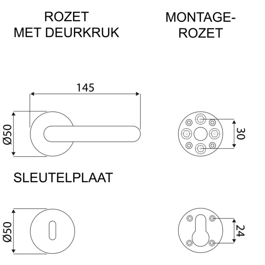 OK deurkruk set rond rozet wit plastic