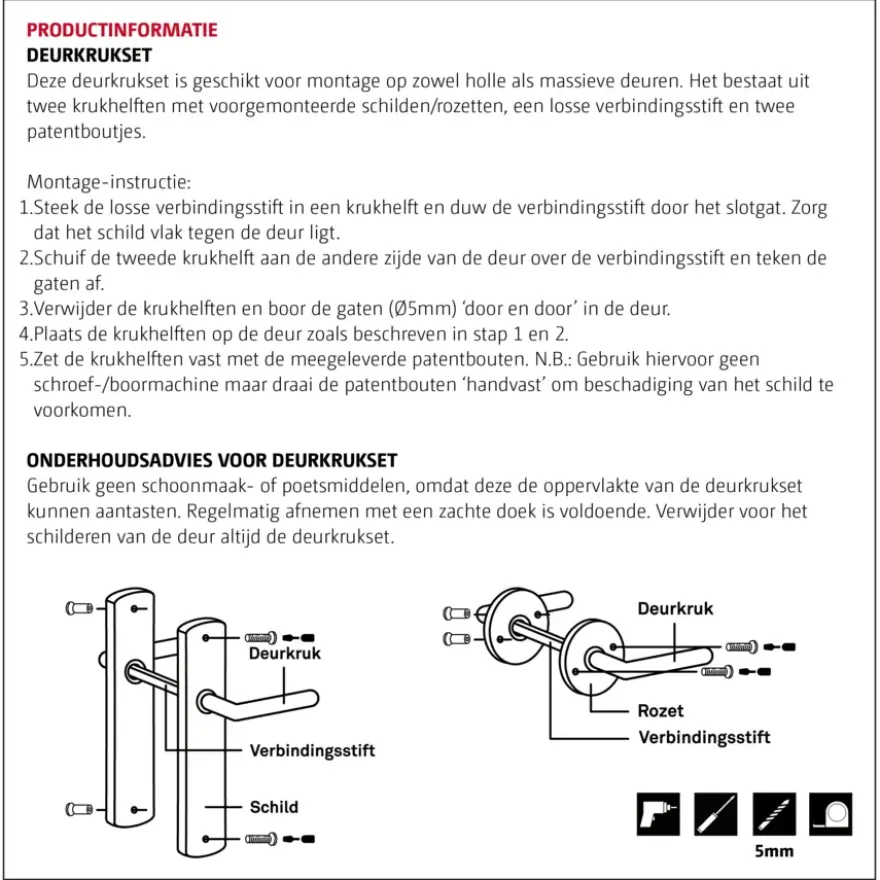 OK deurkruk set rond rozet wit plastic