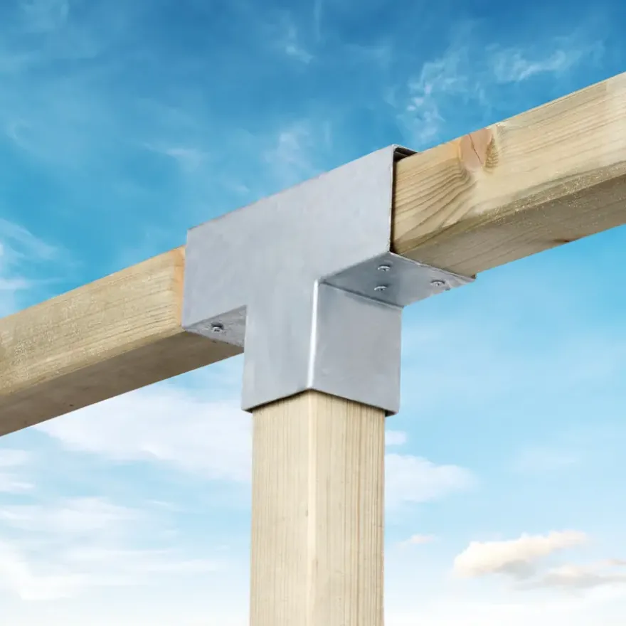 Paalverbinder voor pergola T-verbindingsstuk 3-kants 9x9 cm gegalvaniseerd