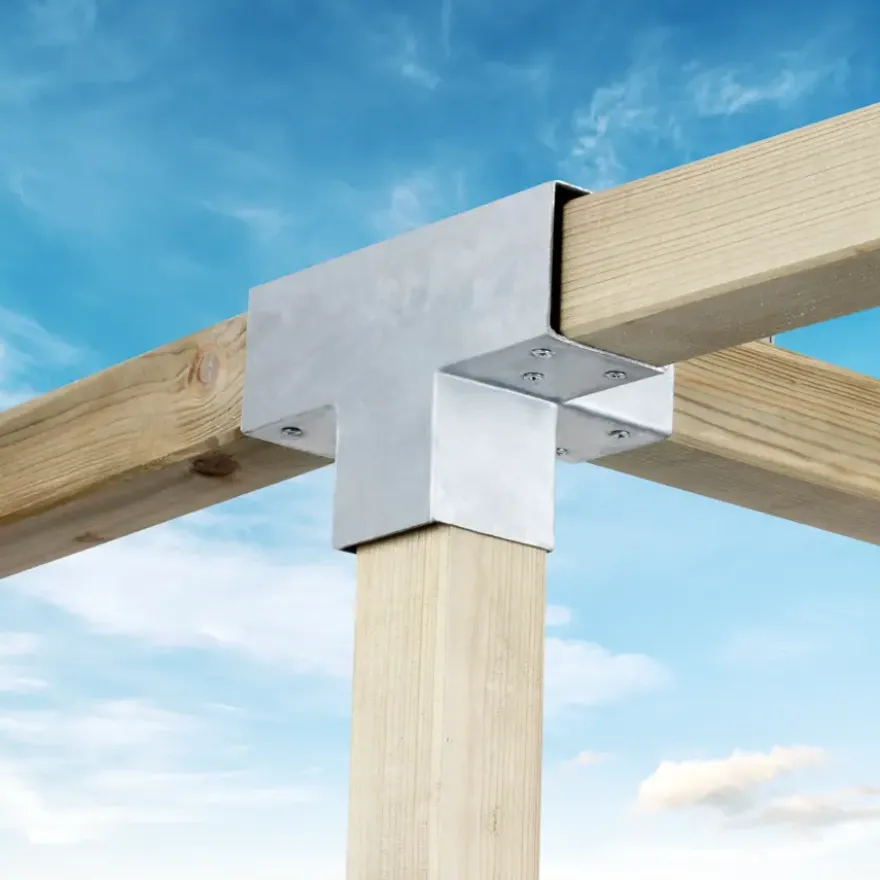Paalverbinder voor pergola T-verbindingsstuk 4-kants 9x9 cm gegalvaniseerd