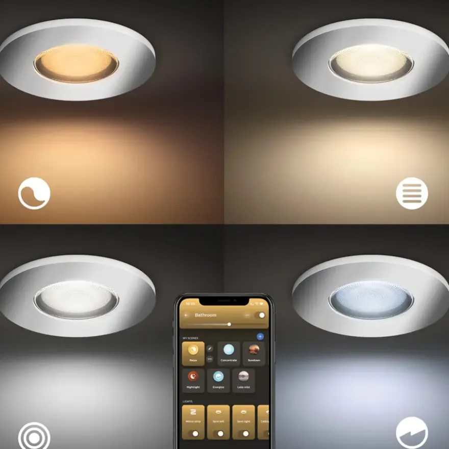 Philips Hue badkamerinbouwspot Xamento chroom - wit en gekleurd 6W - rond