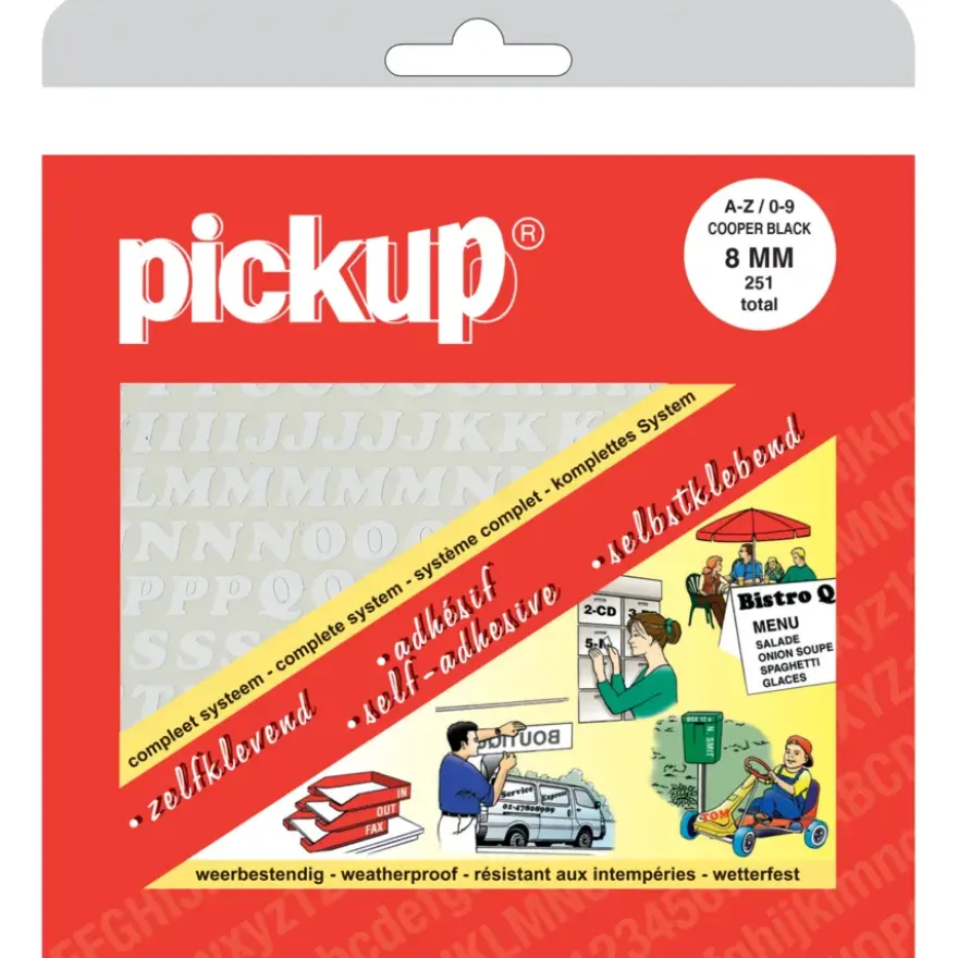 Pickup plakletters A-Z en cijfers 0-9 wit 8 mm