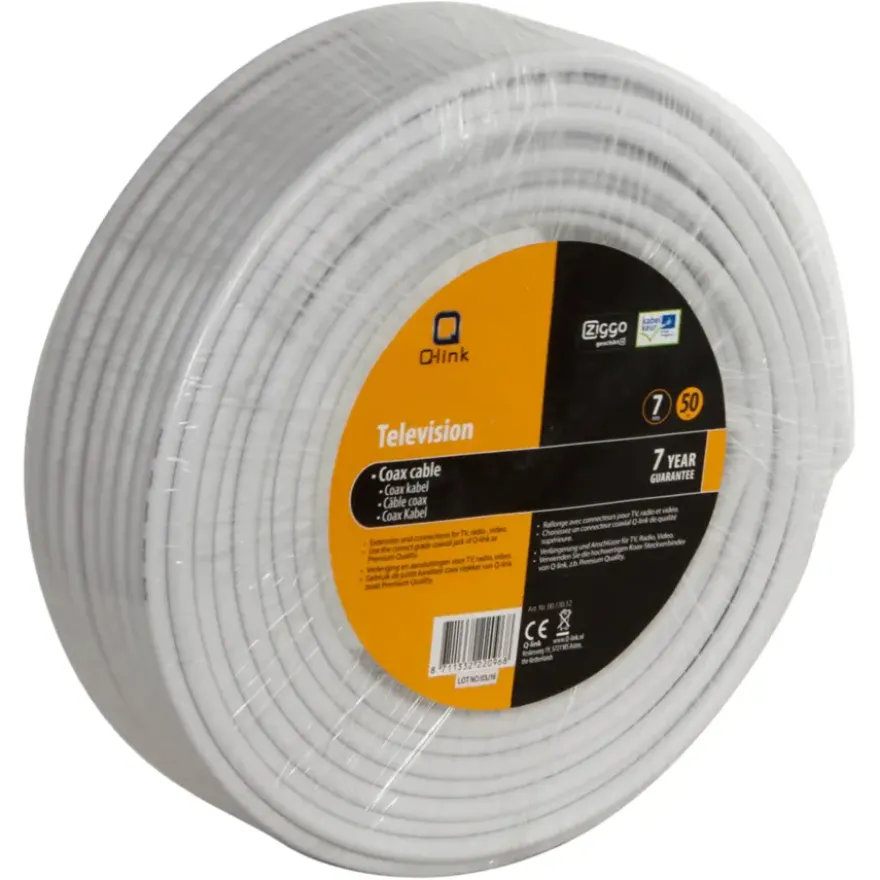 Q-Link coax kabel 50 meter wit kabelkeur