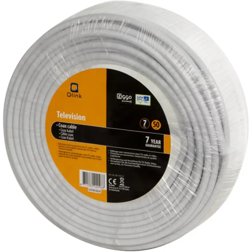 Q-Link coax kabel 50 meter wit kabelkeur