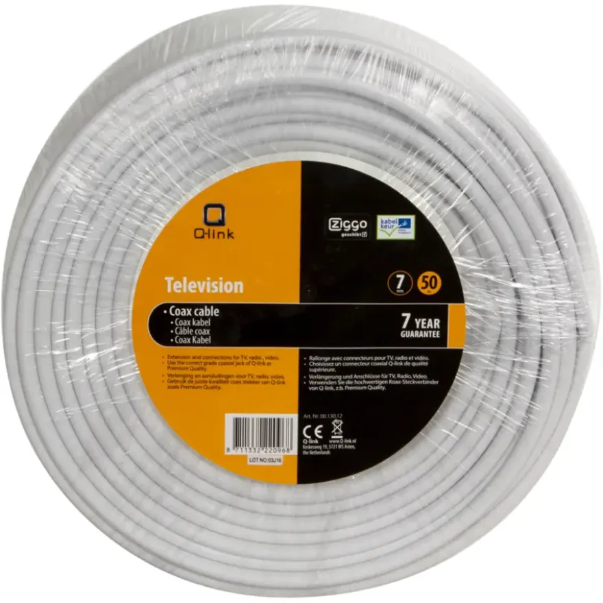 Q-Link coax kabel 50 meter wit kabelkeur