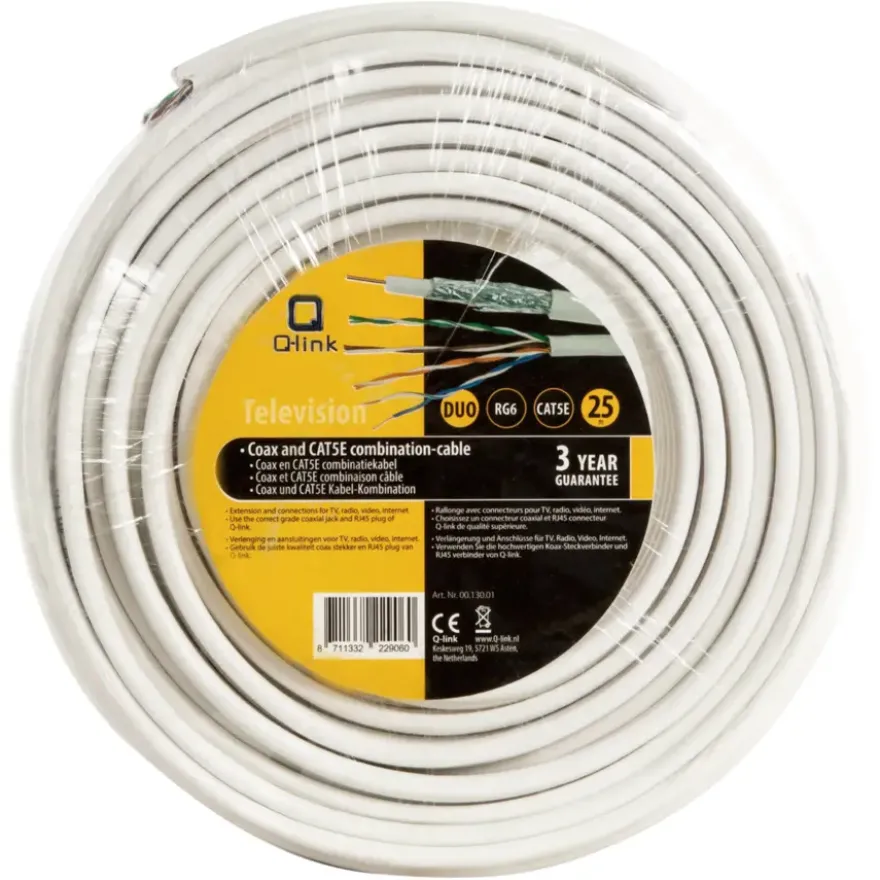 Q-Link coax/utp kabel RG6 25 meter wit