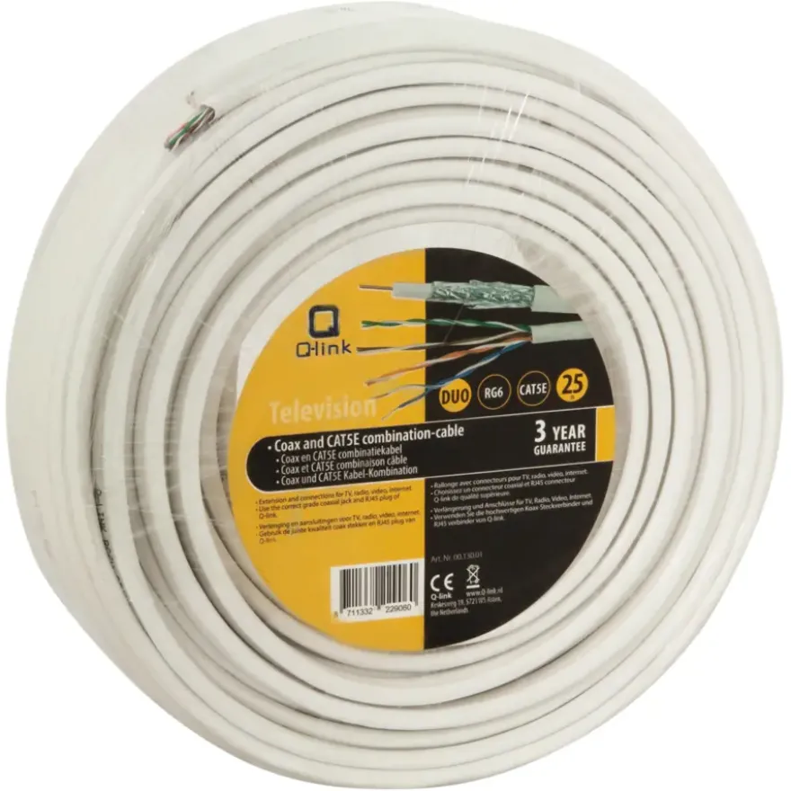 Q-Link coax/utp kabel RG6 25 meter wit