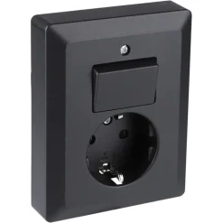 Q-Link Inbouw Enkel Geaard Stopcontact met Schakelaar Zwart