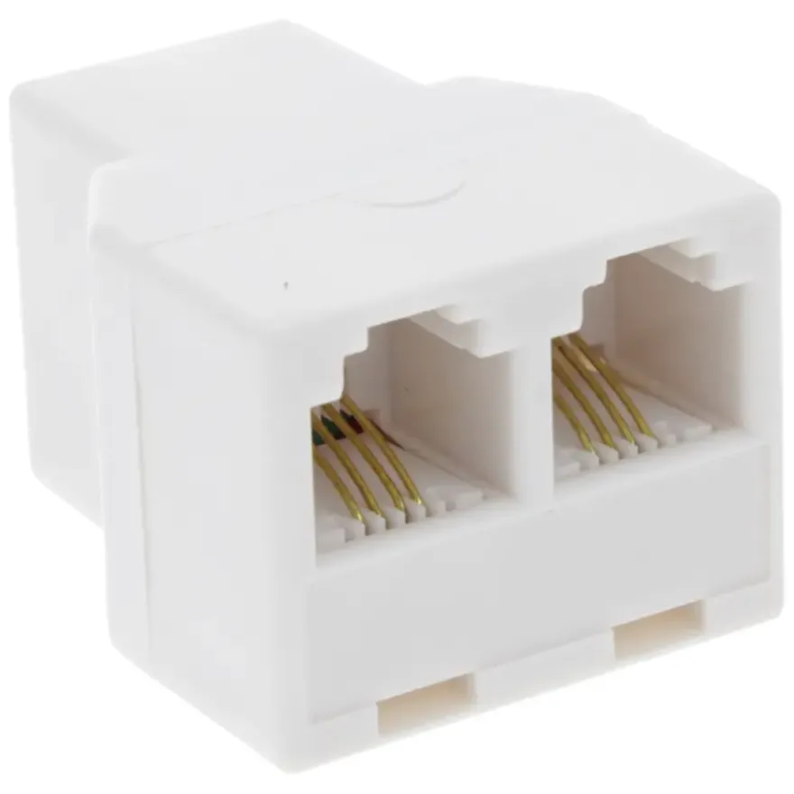 Q-Link telefoon split module RJ11 4 polig 1 female/2female wit