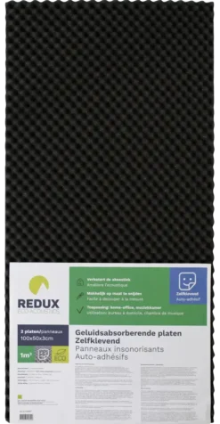 Redux geluidabsorberende plaat zelfklevend zwart 100 x 50 x 3 cm 2 stuks