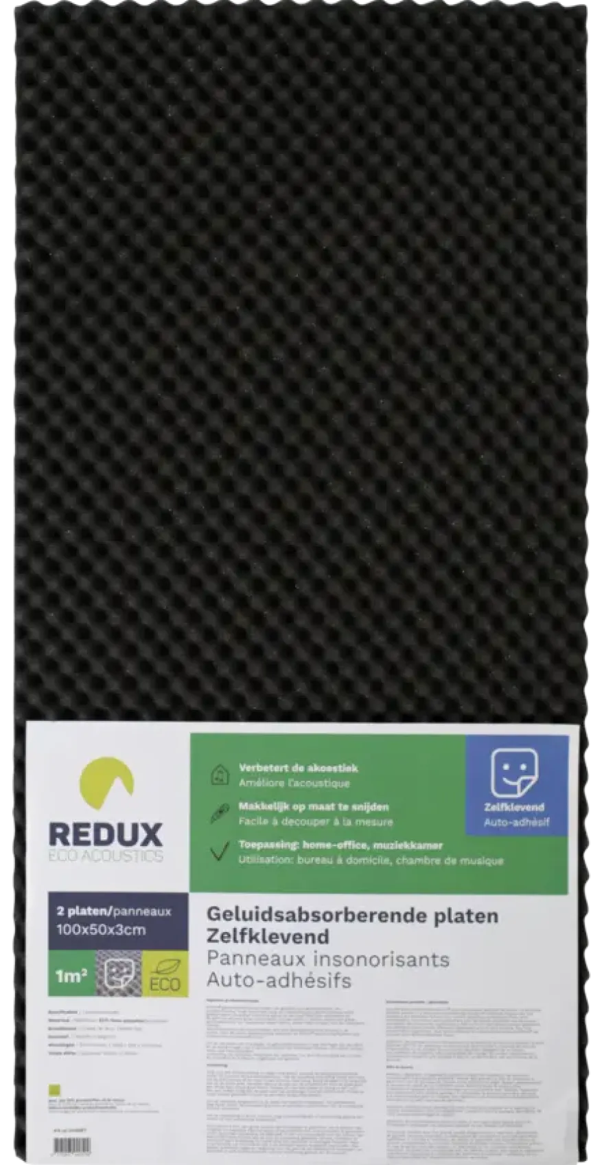Redux geluidabsorberende plaat zelfklevend zwart 100 x 50 x 3 cm 2 stuks