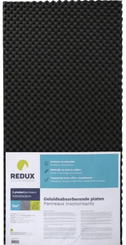 Redux geluidsabsorberende plaat zwart 100 x 50 cm 30 mm 2 stuks