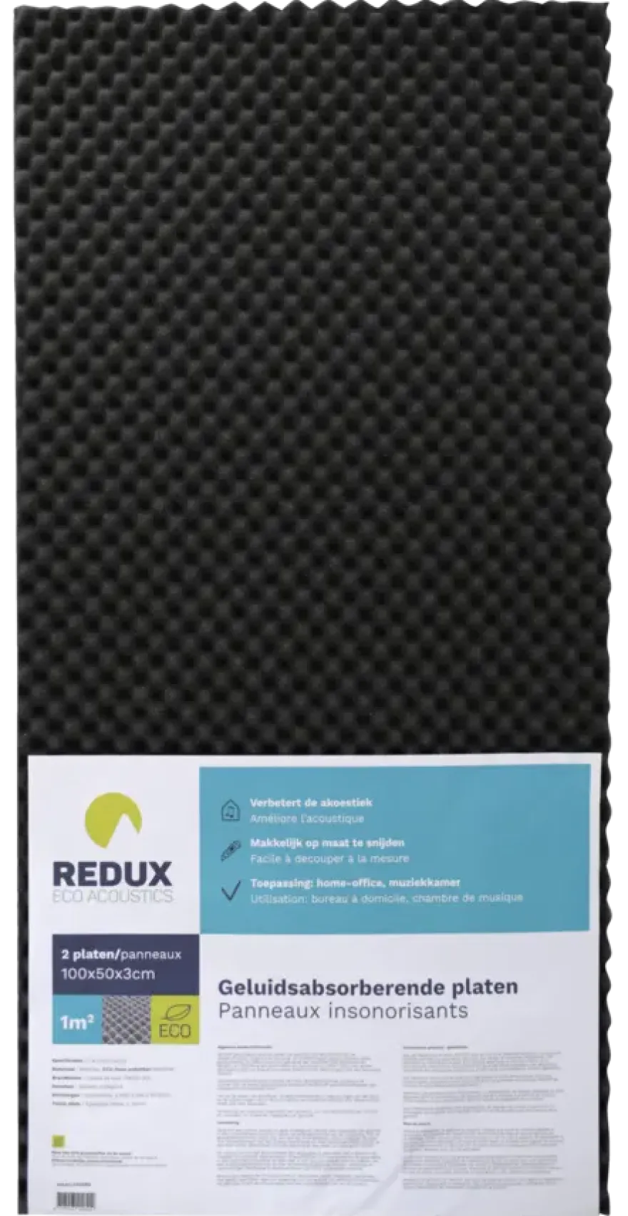 Redux geluidsabsorberende plaat zwart 100 x 50 cm 30 mm 2 stuks