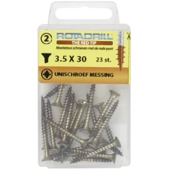 Rotadrill Messing schroeven platkop 3,5x30 mm - 23 stuks