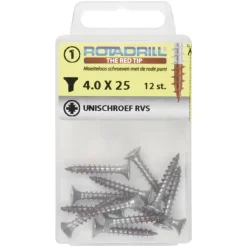 Rotadrill RVS schroeven platkop 4,0x25 mm - 12 stuks