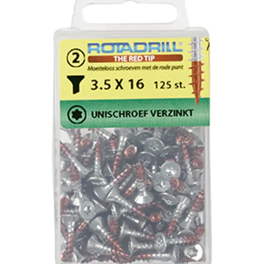Rotadrill schroef universeel platkop T15 verzinkt 3.5x16 mm 125 stuks