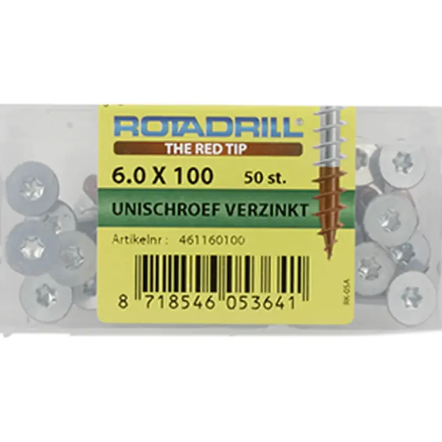 Rotadrill schroef universeel platkop T25 verzinkt 6x100 mm 50 stuks