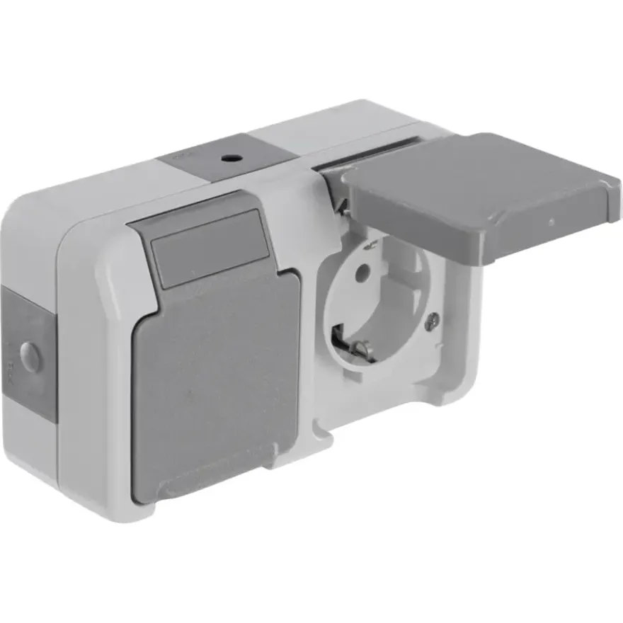 Schneider Electric Aquastar spatwaterdicht geaard stopcontact dubbel horizontaal