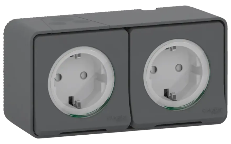 Schneider Electric Mureva Styl wandcontactdoos 2-voudig horizontaal IP55 antraciet