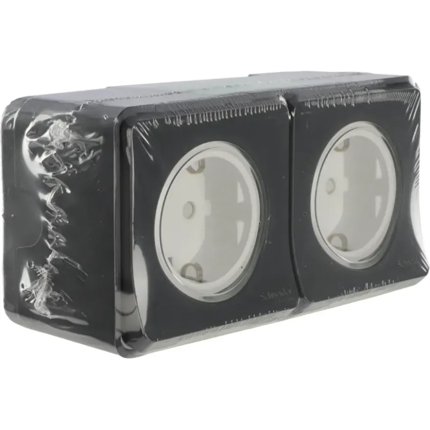 Schneider Electric Mureva Styl wandcontactdoos 2-voudig horizontaal IP55 antraciet