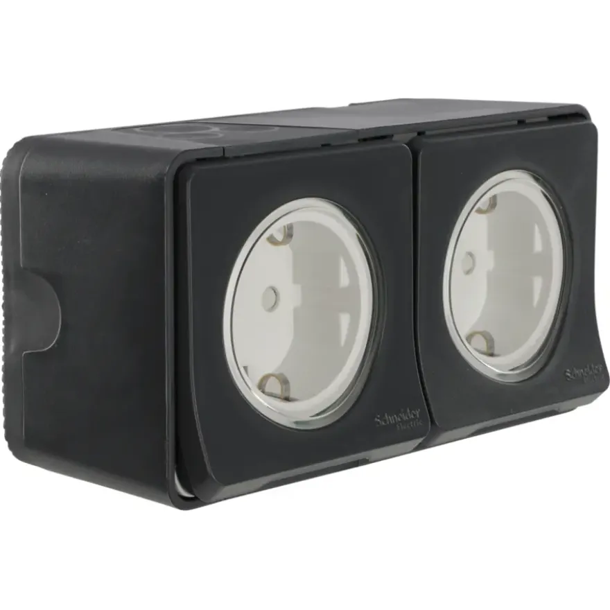Schneider Electric Mureva Styl wandcontactdoos 2-voudig horizontaal IP55 antraciet
