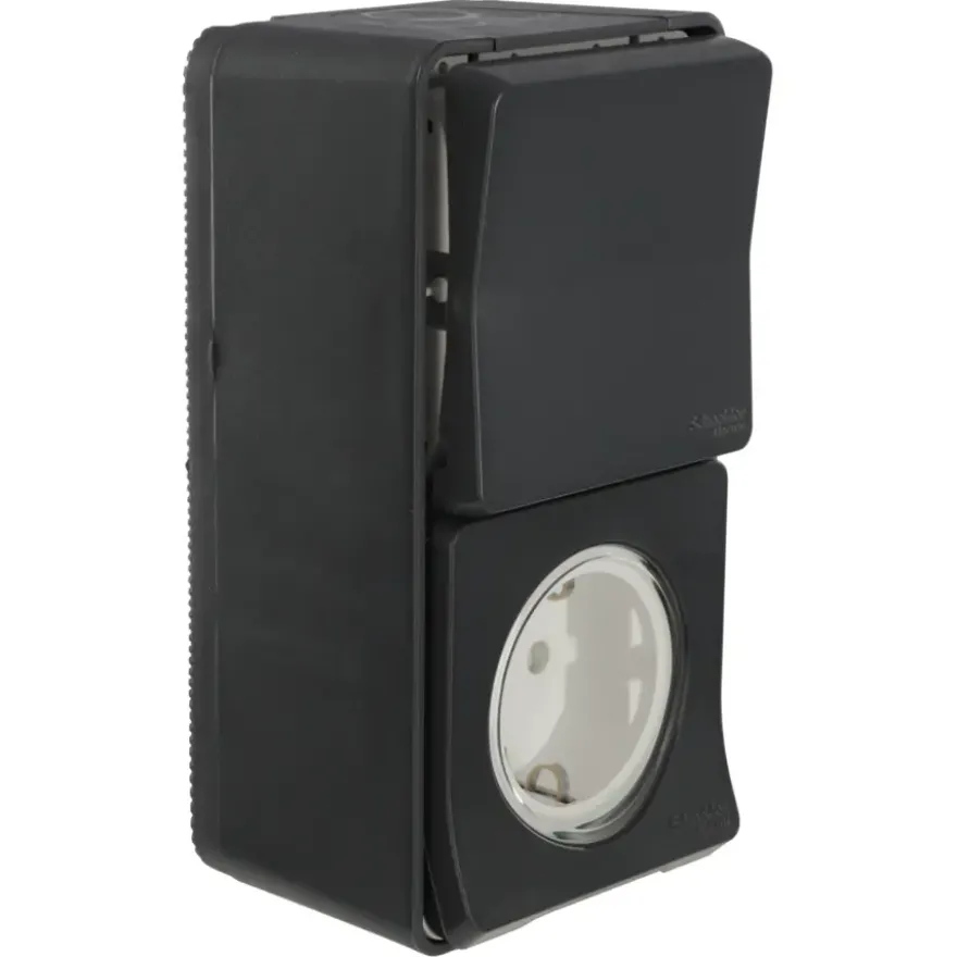 Schneider Electric Mureva Styl combinatie wandcontactdoos/wisselschakelaar IP55 antraciet