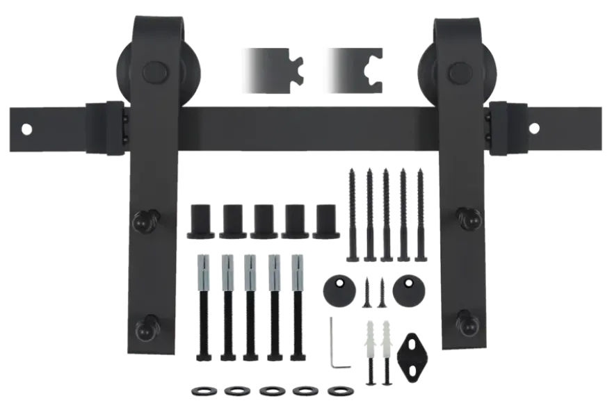 Schuifdeursysteem industrieel mat zwart complete set met hangrollen