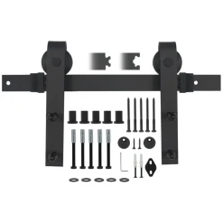 Schuifdeursysteem industrieel mat zwart complete set met hangrollen