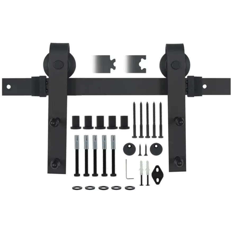 Schuifdeursysteem industrieel mat zwart complete set met hangrollen